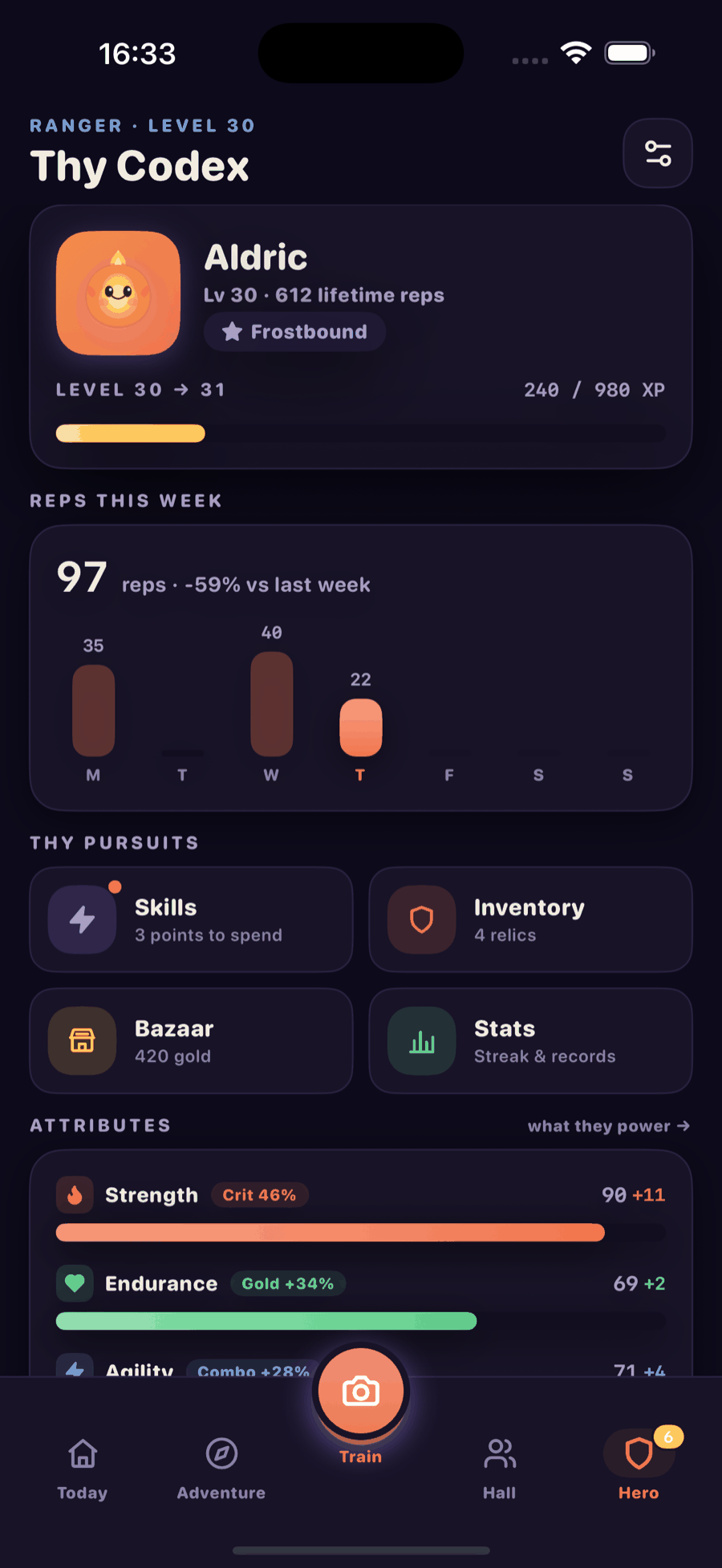 Hero codex with attributes and reps this week