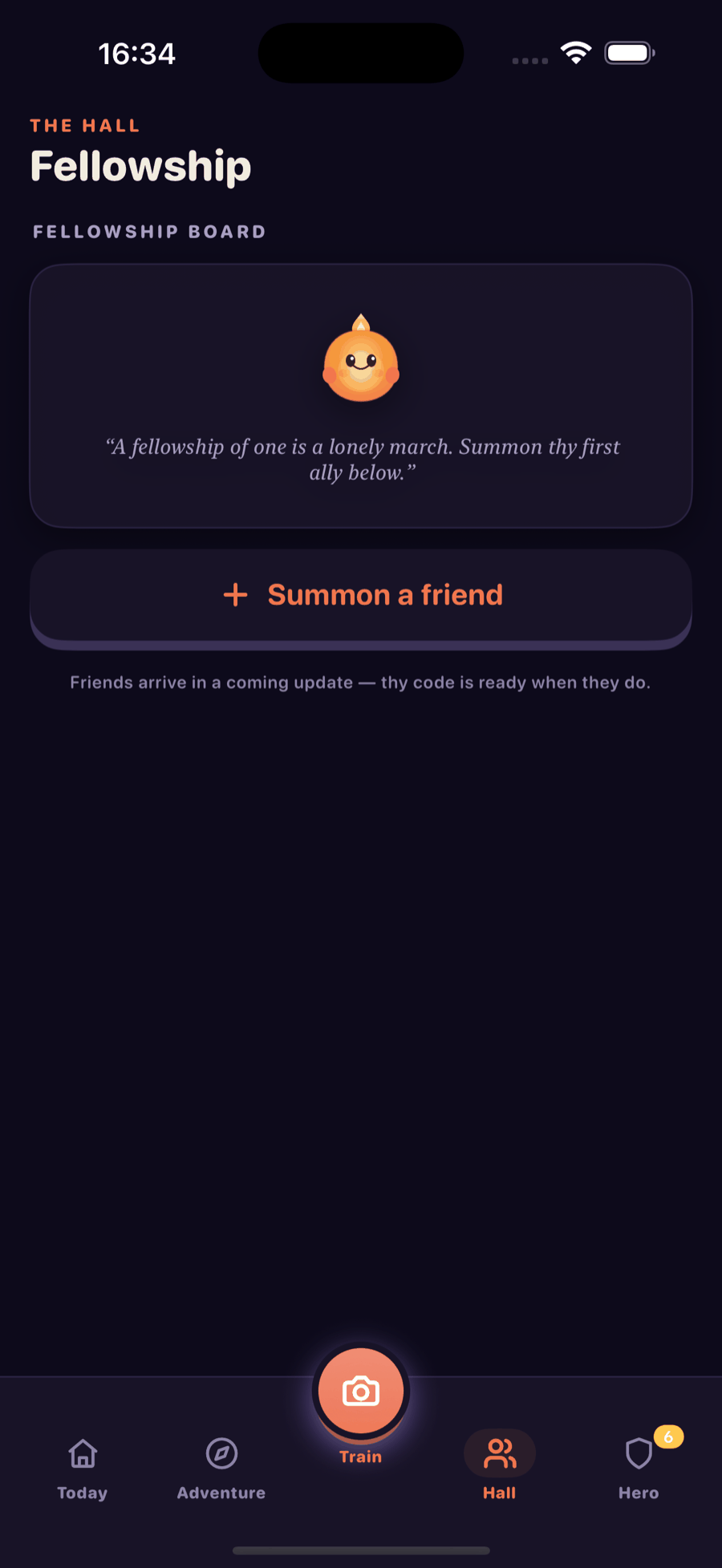 The Hall — friends and the weekly fellowship board