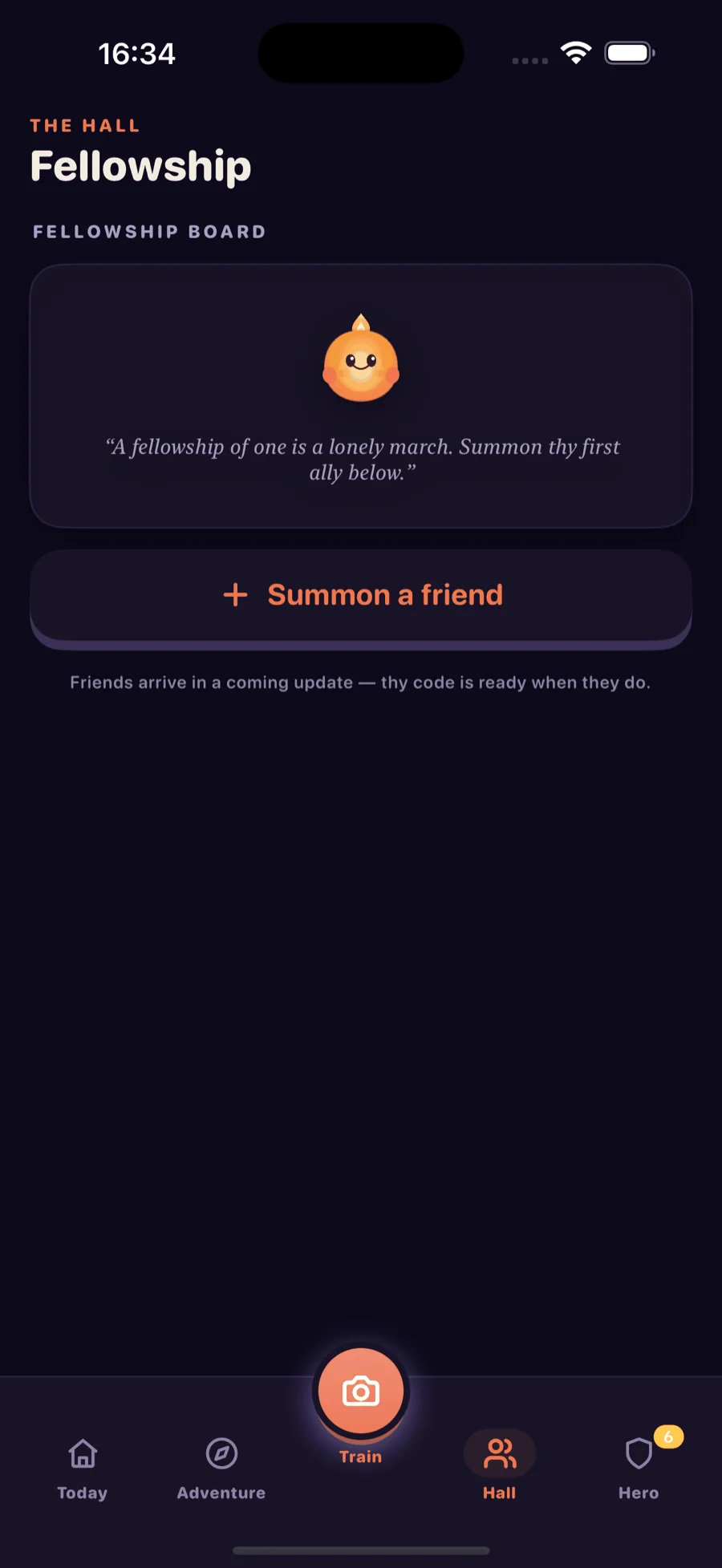 The Hall — friends and the weekly fellowship board